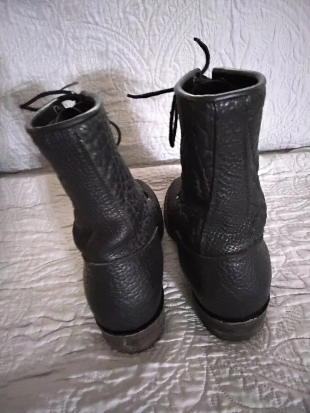 Justin Western 522 Roper Boots Pebbled Bullhide Leather Size 8.5D Lace Up USA